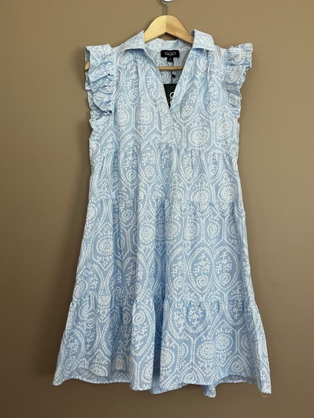 {GiGio} Embroidered Tiered Mini Dress with Flutter Sleeves - Womens Small - NWT